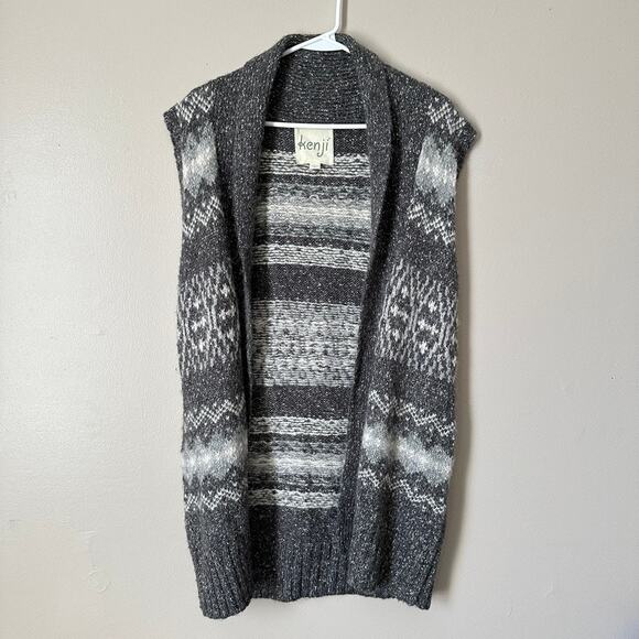Kenji Cardigan Womens L Vest Open Front Alpaca Wool Blend Gray Sweater Duster - Picture 2 of 9